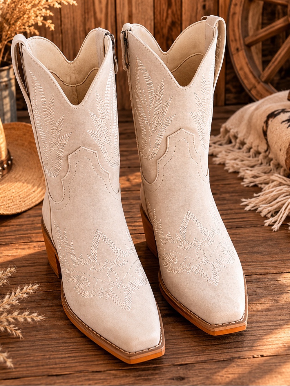 Women's Cream Lace-Up Western Ankle Boots